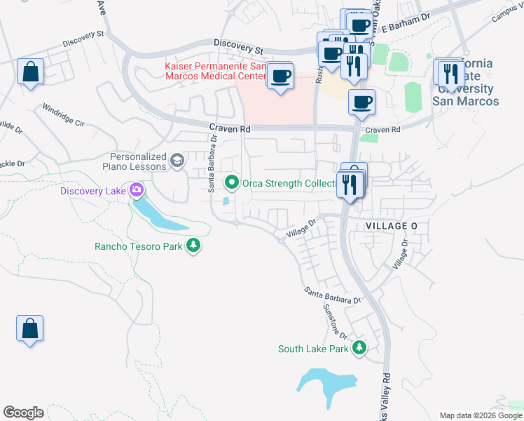 map of restaurants, bars, coffee shops, grocery stores, and more near 212 Garnet Way in San Marcos