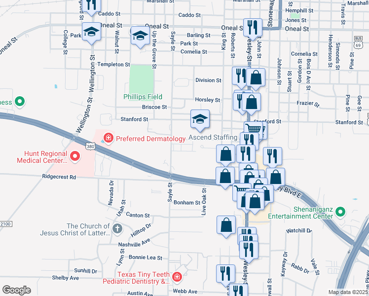 map of restaurants, bars, coffee shops, grocery stores, and more near 4701 Sayle Street in Greenville