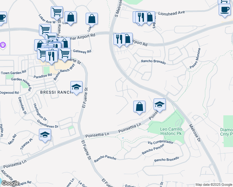map of restaurants, bars, coffee shops, grocery stores, and more near 2803 Rancho Diamonte in Carlsbad