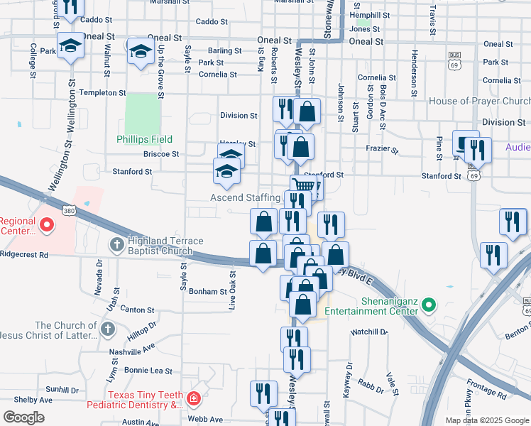 map of restaurants, bars, coffee shops, grocery stores, and more near 4701 King Street in Greenville