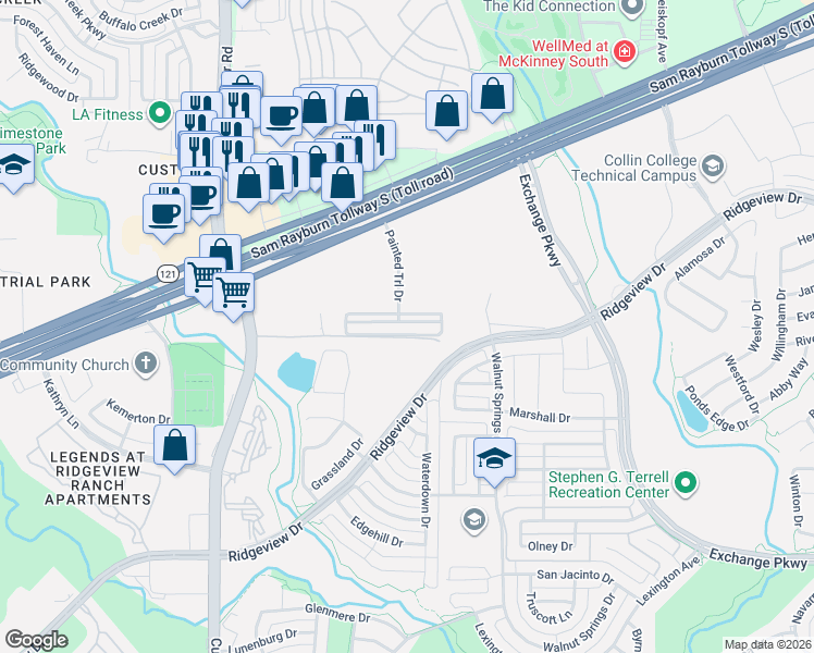 map of restaurants, bars, coffee shops, grocery stores, and more near in Allen