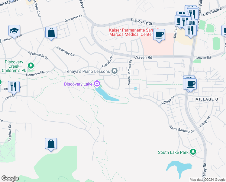 map of restaurants, bars, coffee shops, grocery stores, and more near 984 Mendocino Drive in San Marcos