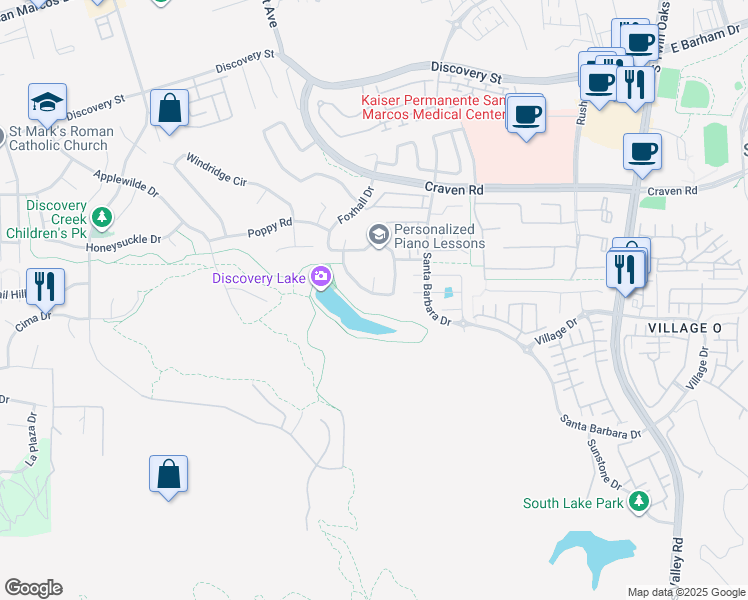map of restaurants, bars, coffee shops, grocery stores, and more near 984 Mendocino Drive in San Marcos