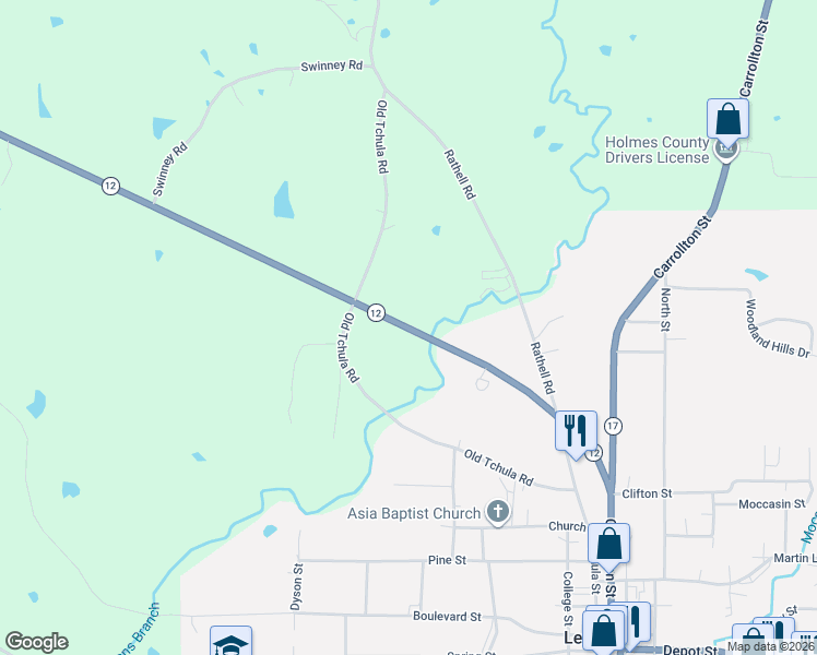 map of restaurants, bars, coffee shops, grocery stores, and more near Mississippi 12 in Lexington