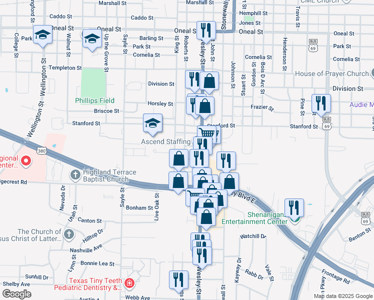 map of restaurants, bars, coffee shops, grocery stores, and more near 4701 King Street in Greenville