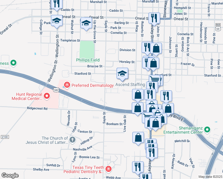 map of restaurants, bars, coffee shops, grocery stores, and more near 4701 Sayle Street in Greenville