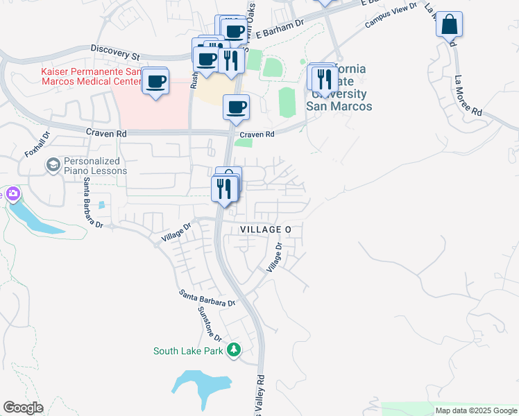 map of restaurants, bars, coffee shops, grocery stores, and more near 141 Elora Lane in San Marcos
