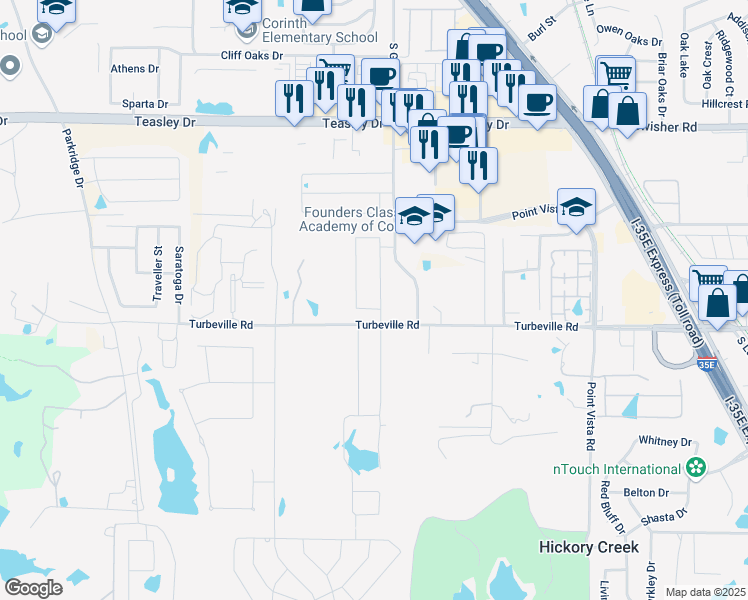 map of restaurants, bars, coffee shops, grocery stores, and more near 104 Mulberry Lane in Hickory Creek