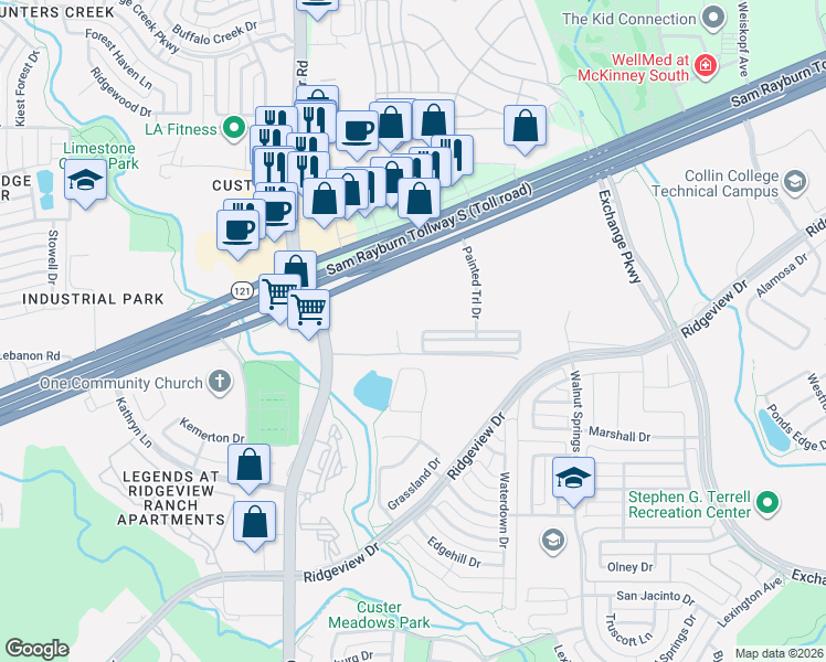 map of restaurants, bars, coffee shops, grocery stores, and more near in Allen