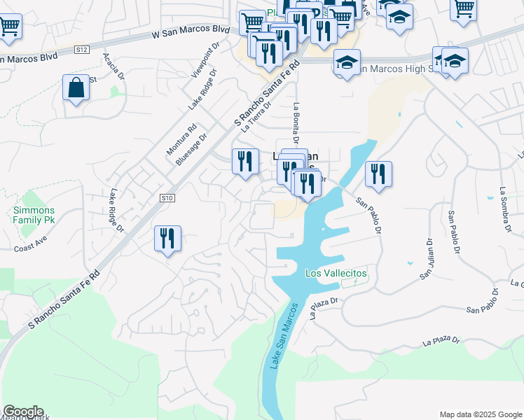 map of restaurants, bars, coffee shops, grocery stores, and more near 1508 Circa Del Lago in San Marcos