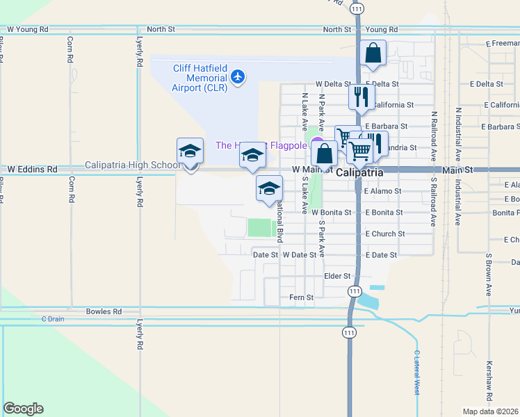 map of restaurants, bars, coffee shops, grocery stores, and more near 479 Sycamore Court in Calipatria