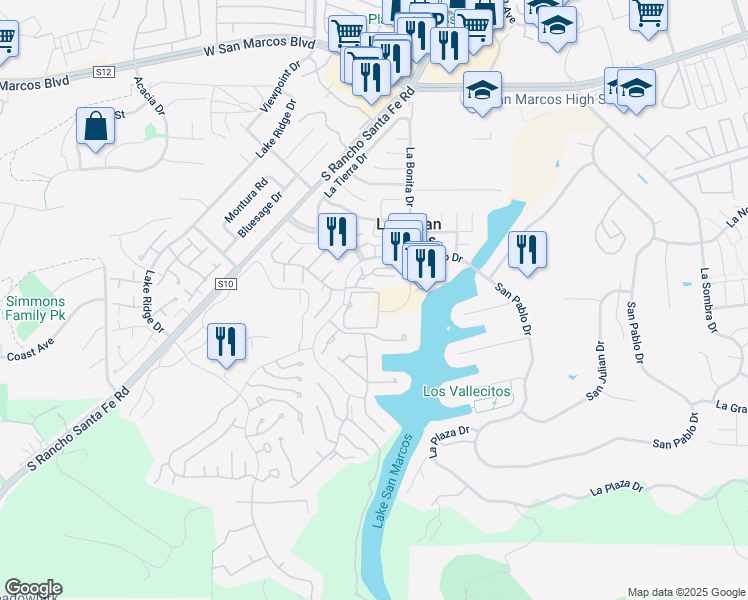 map of restaurants, bars, coffee shops, grocery stores, and more near 1560 Circa Del Lago in San Marcos