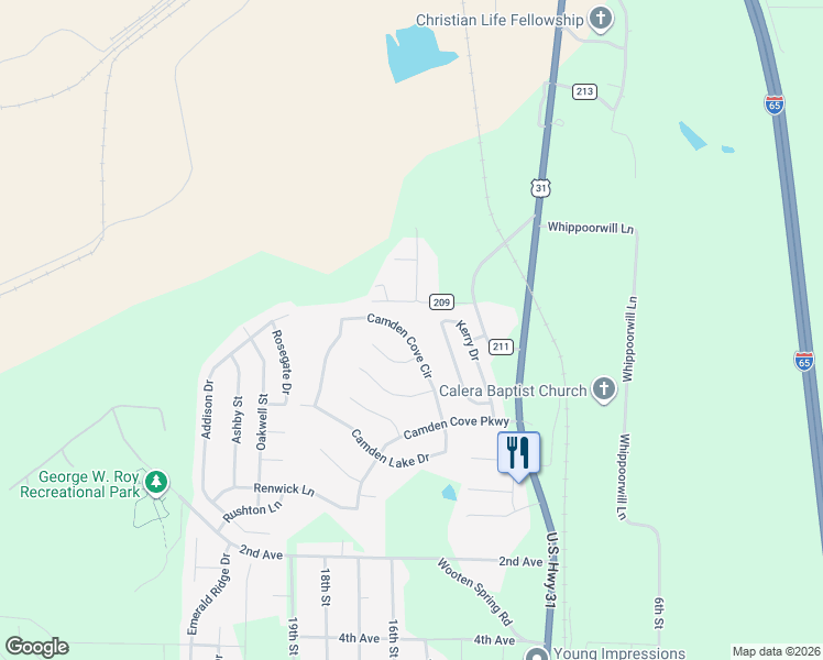 map of restaurants, bars, coffee shops, grocery stores, and more near 374 Camden Cove Circle in Calera
