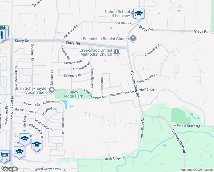 map of restaurants, bars, coffee shops, grocery stores, and more near 1706 Turnberry Lane in Allen