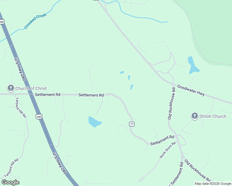 map of restaurants, bars, coffee shops, grocery stores, and more near 2641 Settlement Road in Sylacauga