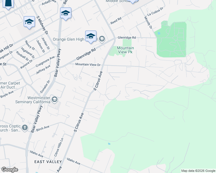 map of restaurants, bars, coffee shops, grocery stores, and more near 2336 Big Pine Road in Escondido