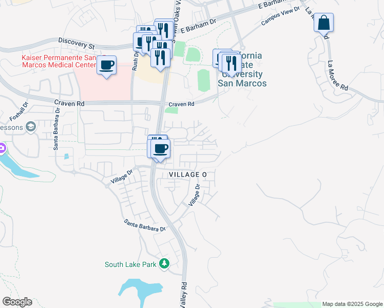 map of restaurants, bars, coffee shops, grocery stores, and more near 192 Aurora Avenue in San Marcos