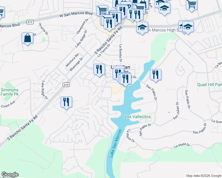 map of restaurants, bars, coffee shops, grocery stores, and more near 1171 San Marino Drive in San Marcos