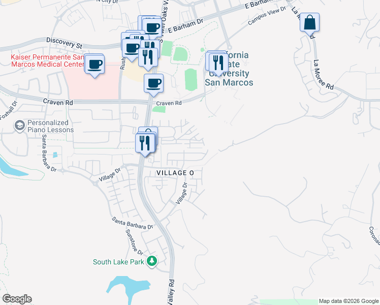 map of restaurants, bars, coffee shops, grocery stores, and more near 236 Aurora Avenue in San Marcos