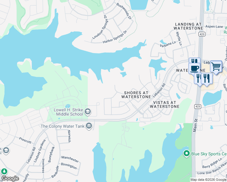 map of restaurants, bars, coffee shops, grocery stores, and more near 1245 Clearwater Drive in Frisco