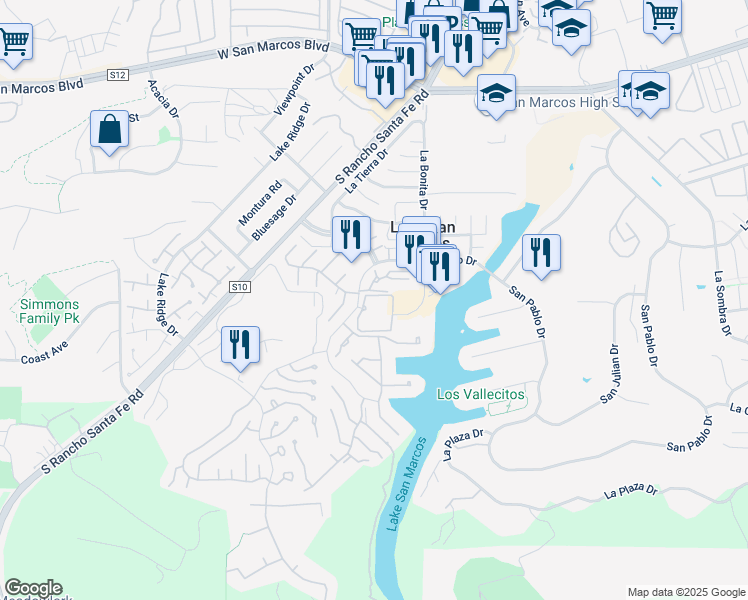 map of restaurants, bars, coffee shops, grocery stores, and more near 1508 Circa Del Lago in San Marcos
