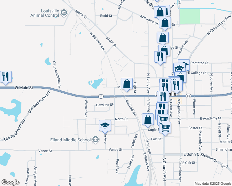 map of restaurants, bars, coffee shops, grocery stores, and more near 16085 West Main Street in Louisville