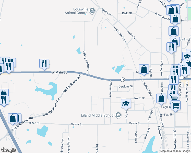 map of restaurants, bars, coffee shops, grocery stores, and more near 912 West Main Street in Louisville