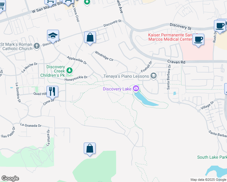 map of restaurants, bars, coffee shops, grocery stores, and more near 793 Trailside Place in San Marcos