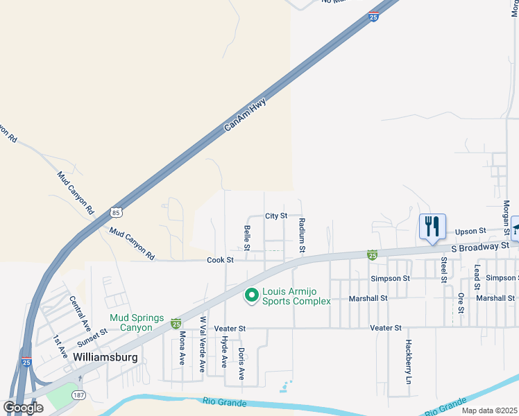 map of restaurants, bars, coffee shops, grocery stores, and more near 701-899 Myrtle Street in Truth or Consequences