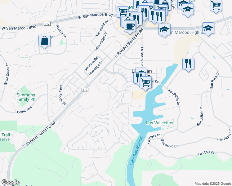 map of restaurants, bars, coffee shops, grocery stores, and more near 1128 Los Campaneros in San Marcos