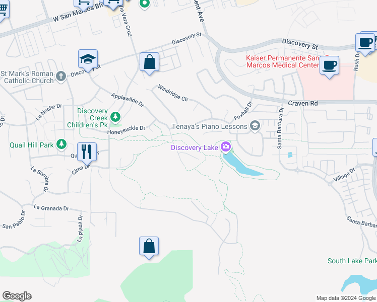 map of restaurants, bars, coffee shops, grocery stores, and more near 793 Trailside Place in San Marcos