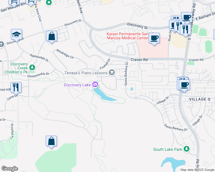 map of restaurants, bars, coffee shops, grocery stores, and more near 969 Mendocino Drive in San Marcos