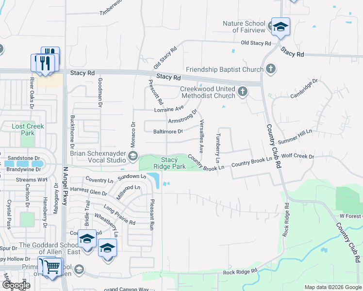 map of restaurants, bars, coffee shops, grocery stores, and more near 1911 San Carlos Avenue in Allen