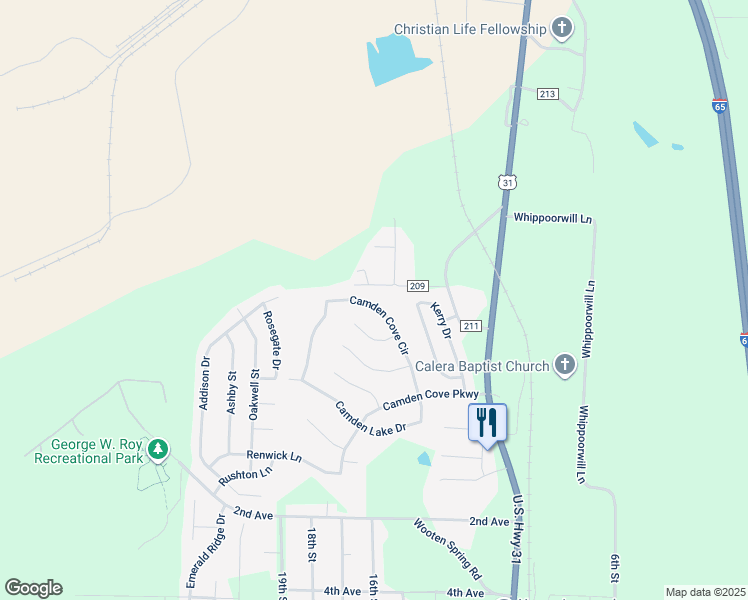 map of restaurants, bars, coffee shops, grocery stores, and more near 424 Camden Cove Circle in Calera