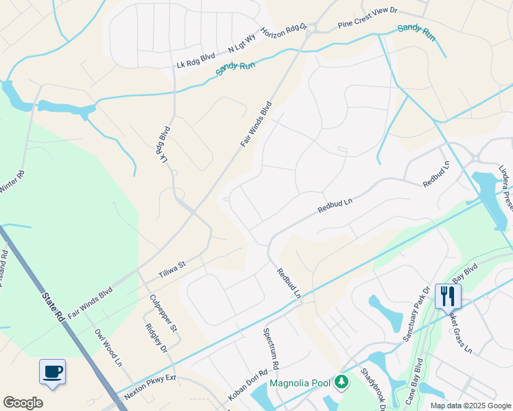 map of restaurants, bars, coffee shops, grocery stores, and more near 310 Blue Shadows Court in Summerville