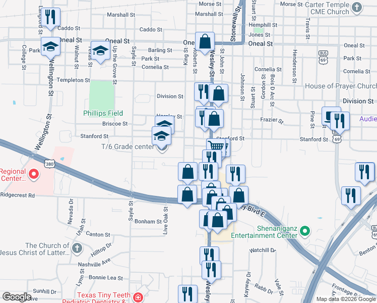 map of restaurants, bars, coffee shops, grocery stores, and more near 4601 King Street in Greenville