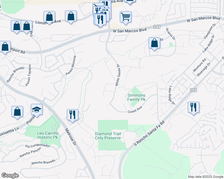map of restaurants, bars, coffee shops, grocery stores, and more near 2152 Goya Place in San Marcos