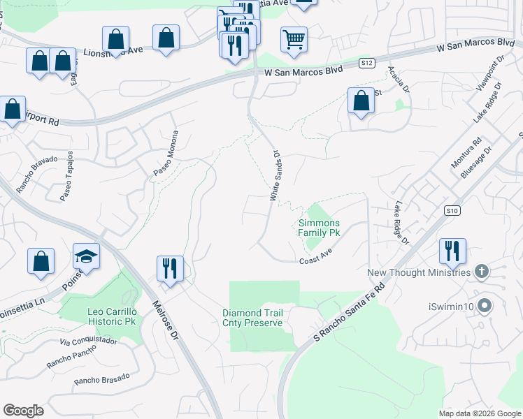 map of restaurants, bars, coffee shops, grocery stores, and more near 2152 Goya Place in San Marcos