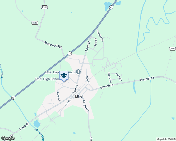 map of restaurants, bars, coffee shops, grocery stores, and more near 2396 Main Street in Ethel