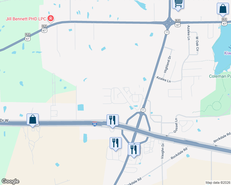 map of restaurants, bars, coffee shops, grocery stores, and more near 1813 Woodbridge Drive in Sulphur Springs