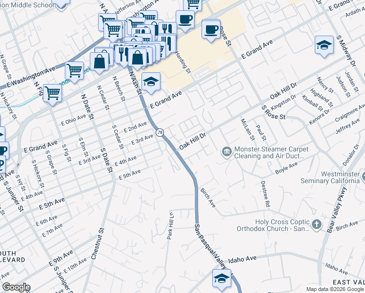 map of restaurants, bars, coffee shops, grocery stores, and more near in Escondido