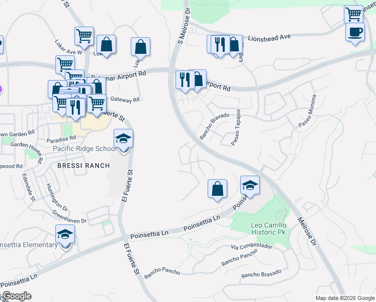 map of restaurants, bars, coffee shops, grocery stores, and more near 6220 Paseo Colina in Carlsbad