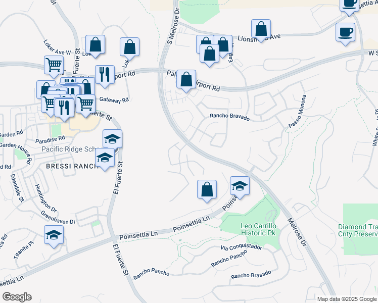 map of restaurants, bars, coffee shops, grocery stores, and more near 6210 Paseo Alta Rico in Carlsbad