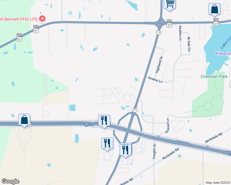 map of restaurants, bars, coffee shops, grocery stores, and more near 1878 Woodside Lane in Sulphur Springs