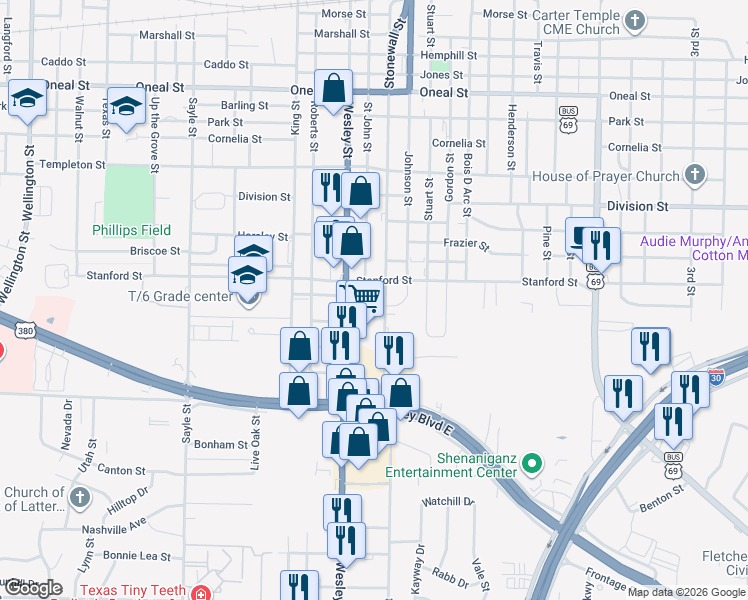 map of restaurants, bars, coffee shops, grocery stores, and more near 4520 Stonewall Street in Greenville