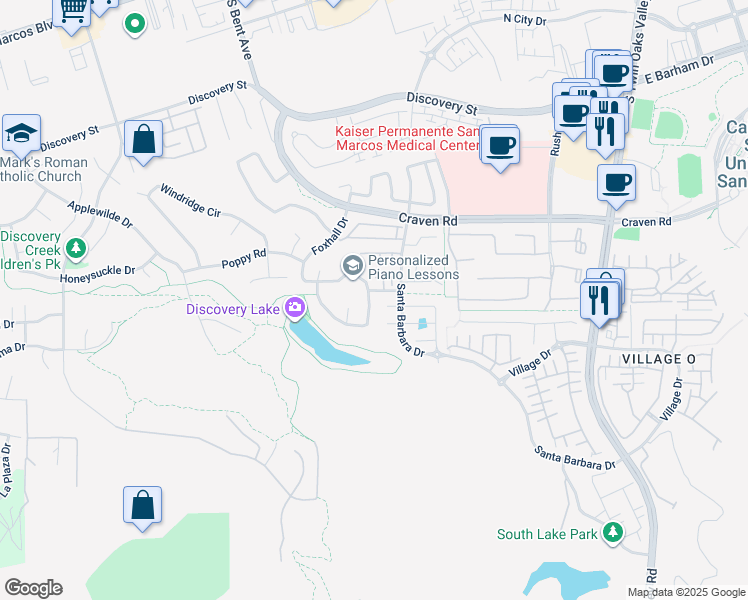 map of restaurants, bars, coffee shops, grocery stores, and more near 951 Iron Horse Drive in San Marcos