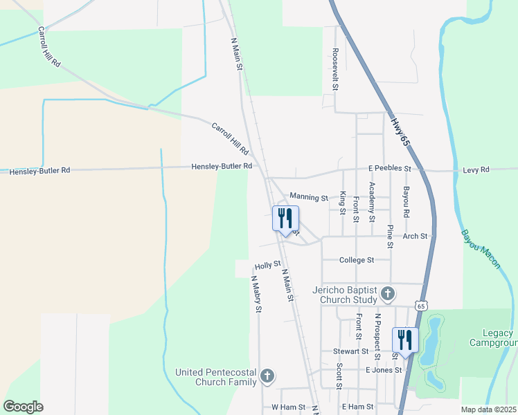 map of restaurants, bars, coffee shops, grocery stores, and more near 1470 North Main Street in Eudora