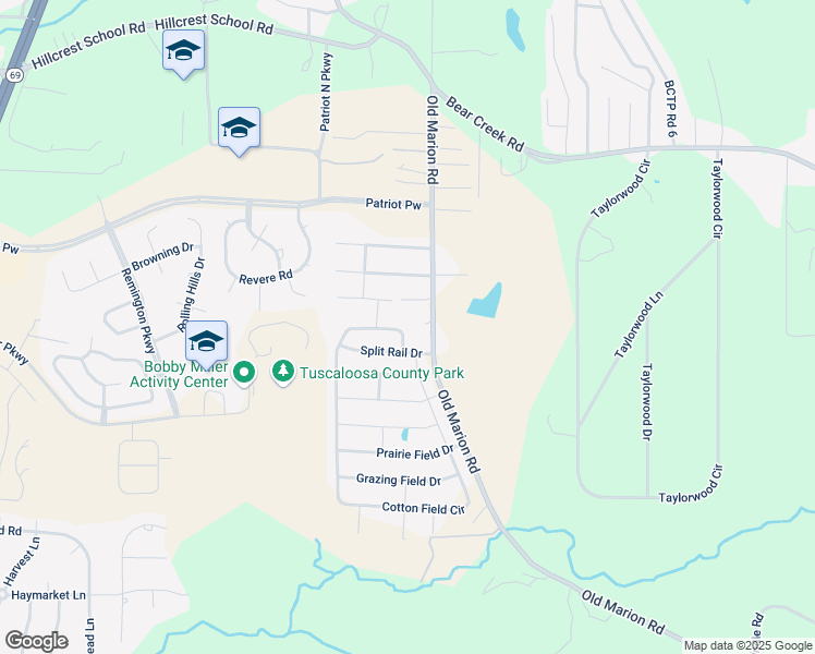 map of restaurants, bars, coffee shops, grocery stores, and more near 9017 Cotton Field Circle in Tuscaloosa
