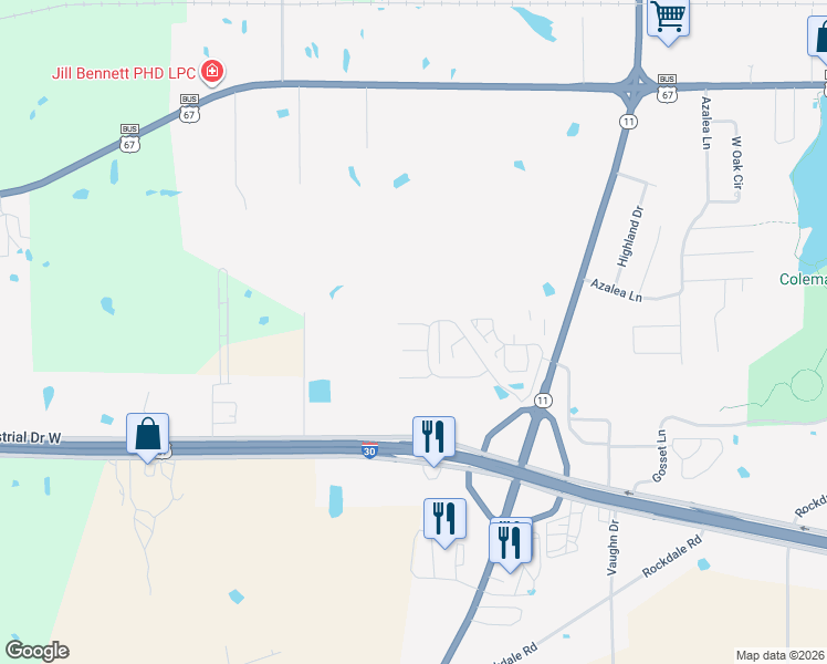 map of restaurants, bars, coffee shops, grocery stores, and more near 1907 Ramblewood Court in Sulphur Springs