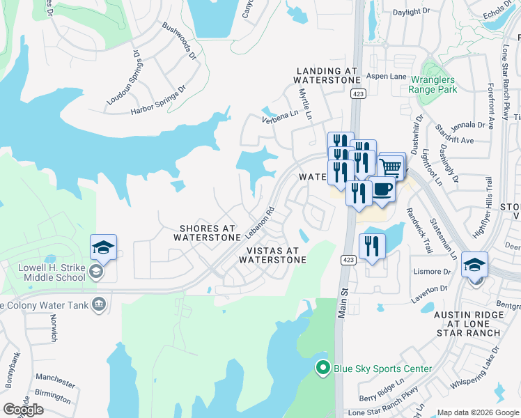 map of restaurants, bars, coffee shops, grocery stores, and more near 665 Gulf Shores in Frisco